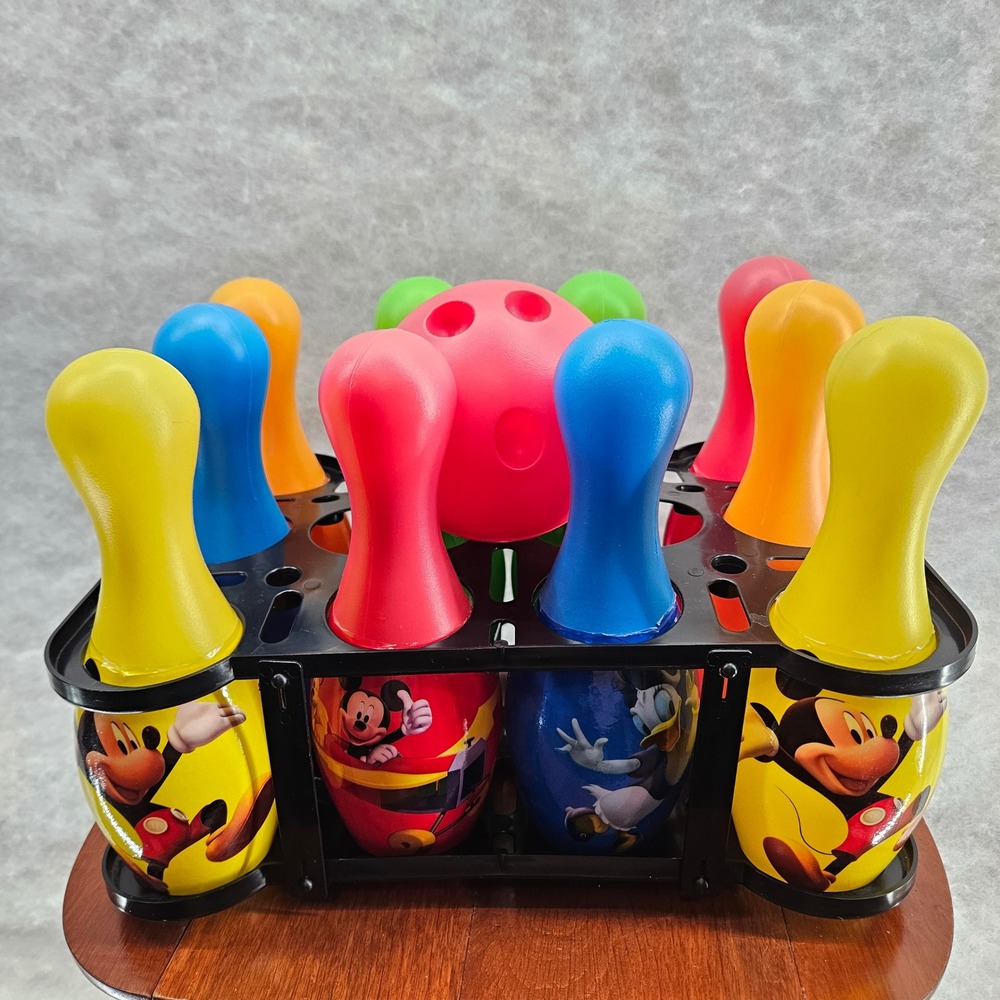Disney Mickey Donald Goofy Pluto Mini Bowling Set 10 Pins 1 Ball Fun Toy Vtg - Picture 4 of 7
